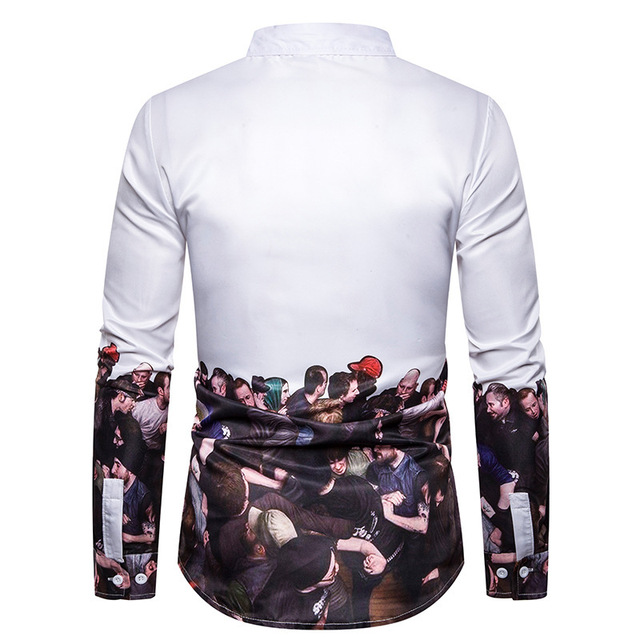 Men’s abstract character Print Long Sleeve Shirt Lapel shirt