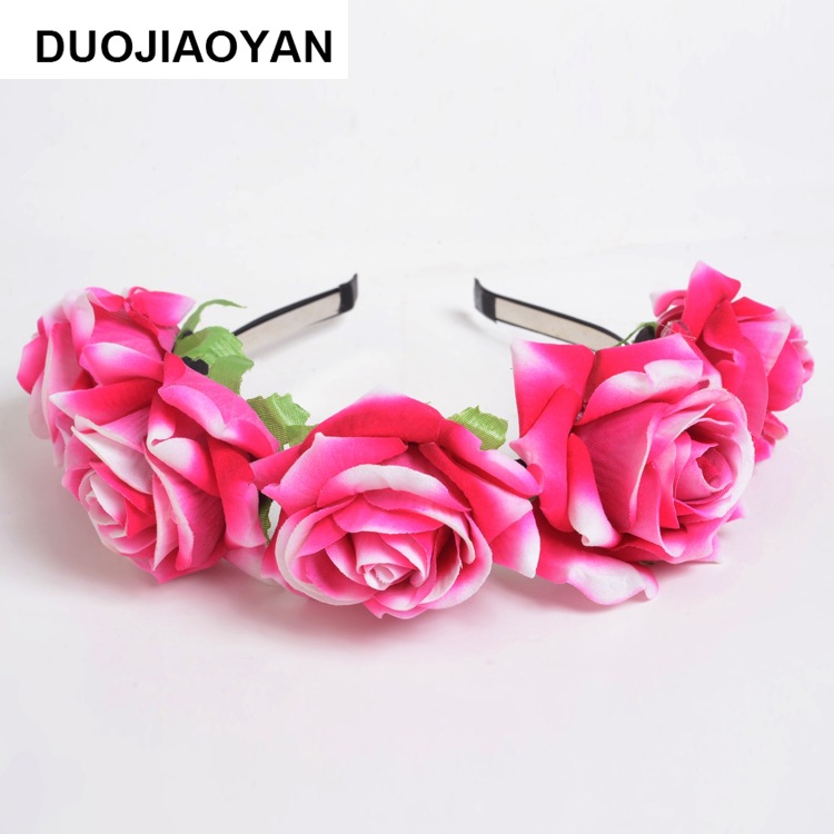 160g Weight Headwear Classification Wedding, Travel Occasion Plaid, Flower Pattern Women'S Gender Fashion Style White, Pink, Red Color New Velvet Simulation Rose Flower Wreath Headband Wholesale Nihaojewelry 13