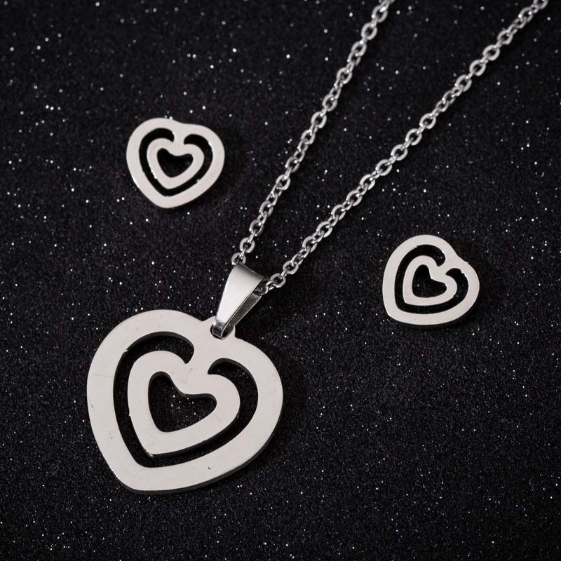 Fashion Heart Shape Stainless Steel Jewelry Set 2 Pieces
