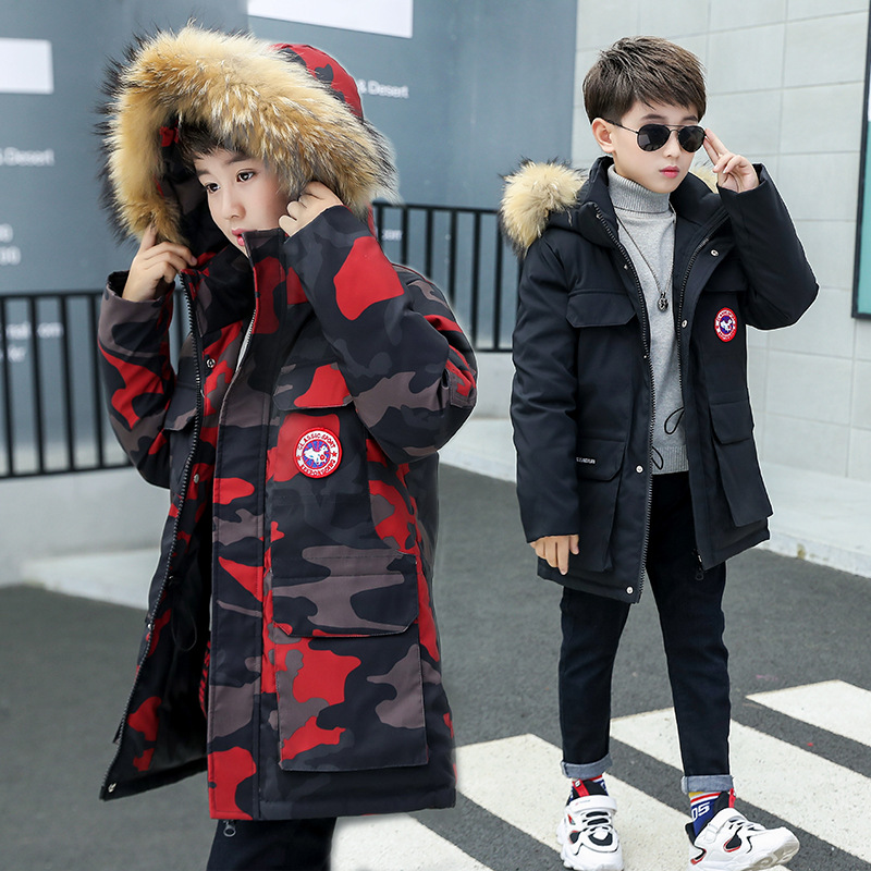 冬季儿童羽绒服加厚鸭绒真貉子毛领加拿凤大鹅男童中长款童装外套|ms
