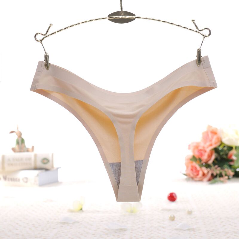 Women's Ice Silk Seamless Sexy Thong Invisible Ultra-thin Breathable Exposure Hip Cotton Crotch Comfortable Underwear 2051