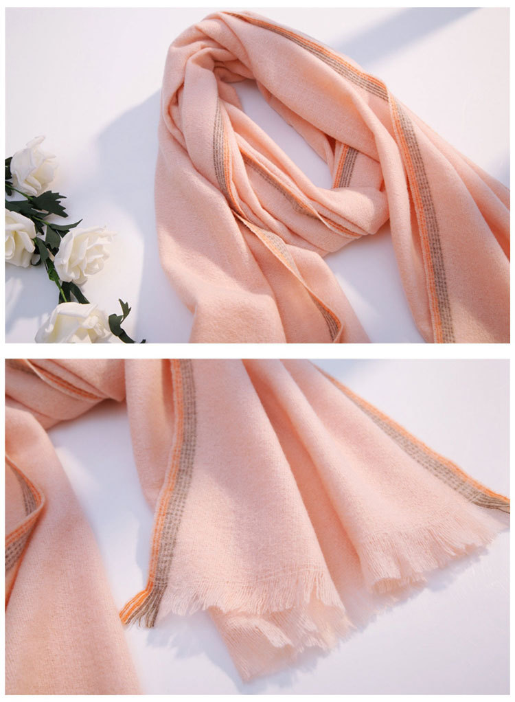 Color Border Scarf Female Autumn And Winter Long Section Thick Couple Students Warm Warm Wild Imitation Wool Scarf Tassel display picture 1