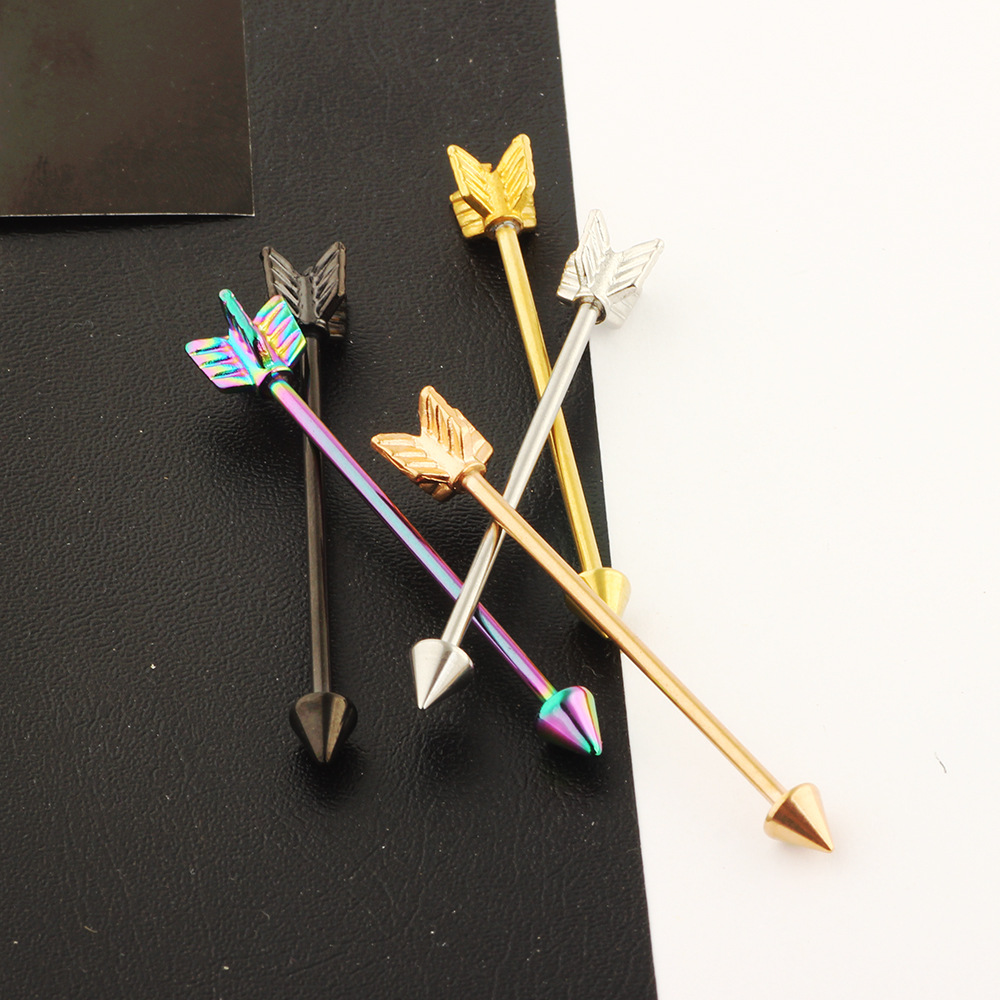 Arrow Ear Expansion Industrial Barbell Earrings Double Piercing Straight Bar Crossbar Stainless Steel Set detail image 9