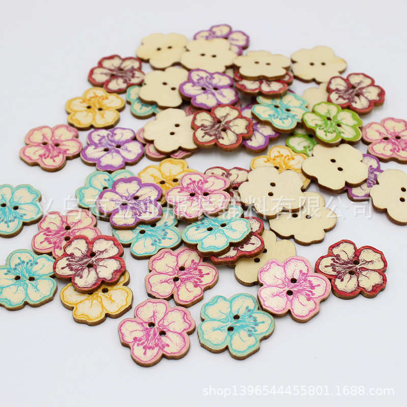 外貿爆款 50顆壹包 熱銷 木扣 花形 兩眼紐扣 diy手工藝裝飾紐扣