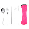 Handheld fork stainless steel, spoon, straw, cloth bag, set, street tableware for traveling