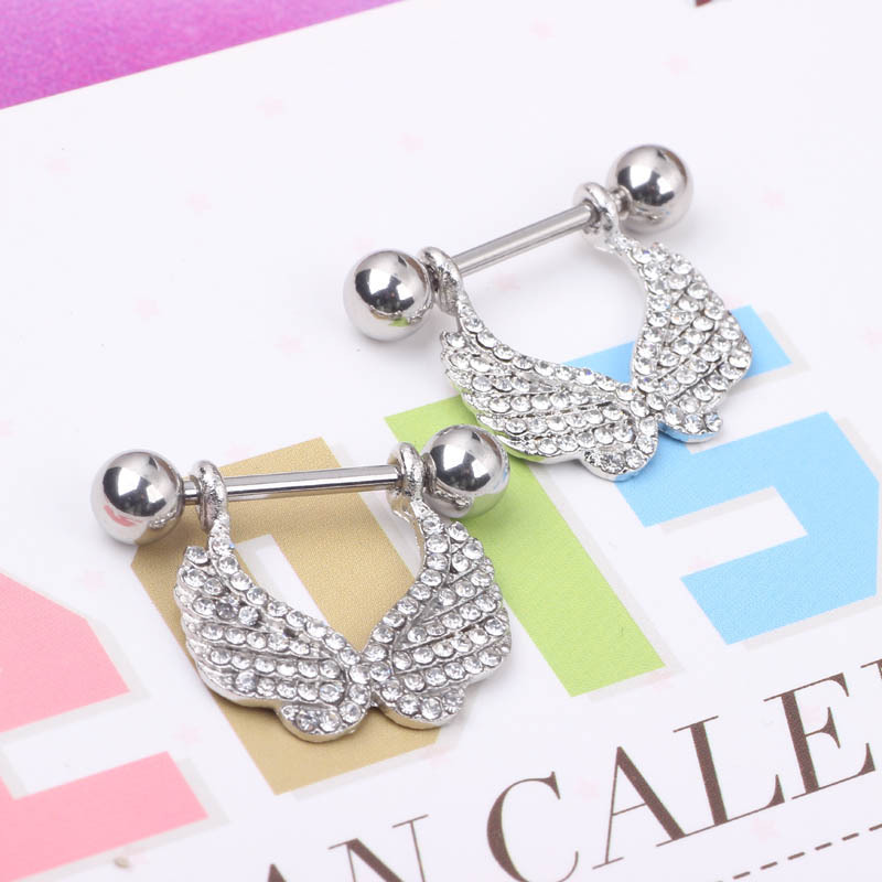 Hot Selling Stainless Steel Wings Diamond-Embedded Heart-Shaped Belly Button Ring for Men and Women detail image 7