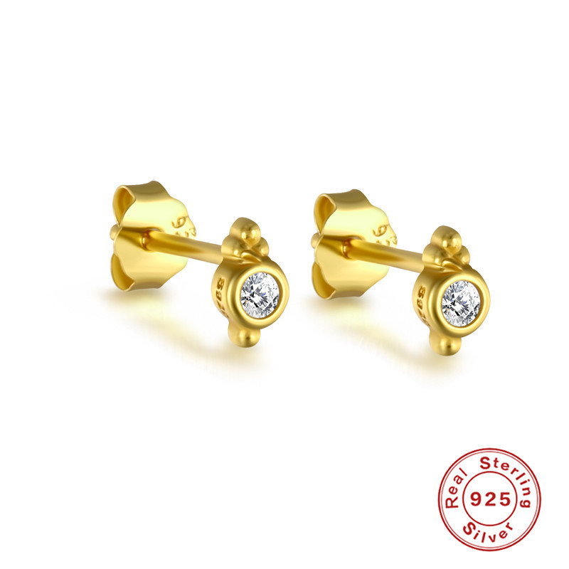 Women's Simple Style Geometric Sterling Silver Zircon Ear Studs Gold Plated 925 Silver Earrings display picture 1