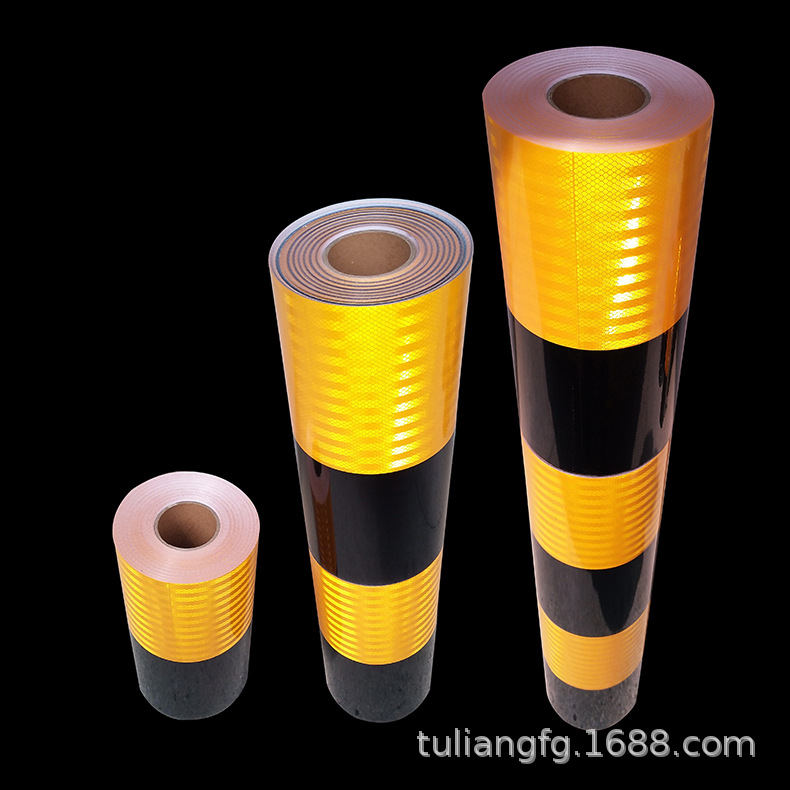 批发黄黑竖纹反光膜黄黑横纹EGP工程级反光膜警示桩交通贴电线杆