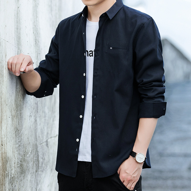 工厂直销男装纯色休闲透气衬衫外套男式韩版帅气长袖衬衣2019新款