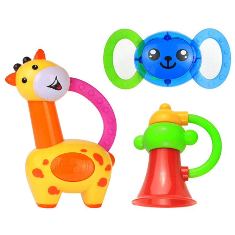 嬰幼兒早教搖鈴寶寶牙膠手搖鈴 早教嬰兒0-3歲玩具外貿(mào)