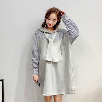 yx313孕妇卫衣春季新款韩版宽松海军风孕妇装中长款潮妈连帽上衣|ms