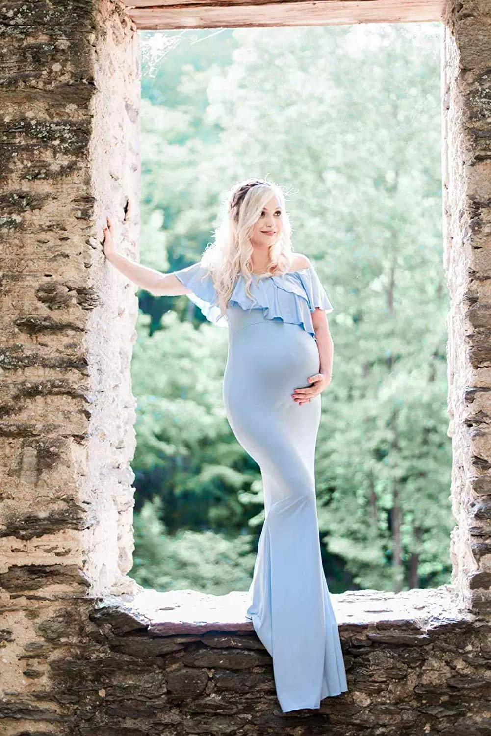Vestido largo de maternidad en sesión de fotos