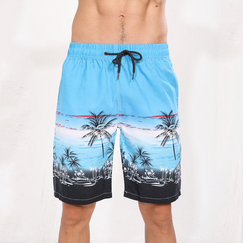 夏季男士外贸沙滩速干短裤男平角五分裤休闲宽松印花泳裤来样定制