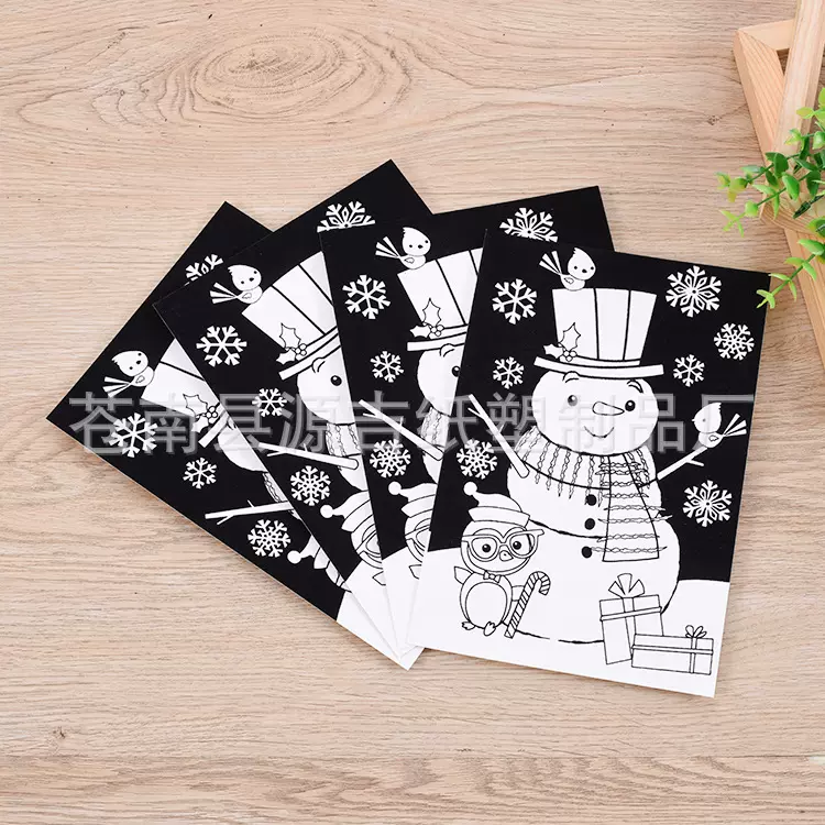 厂家批发儿童植绒画 填色画 DIY儿童金粉画涂鸦画植绒单黑画