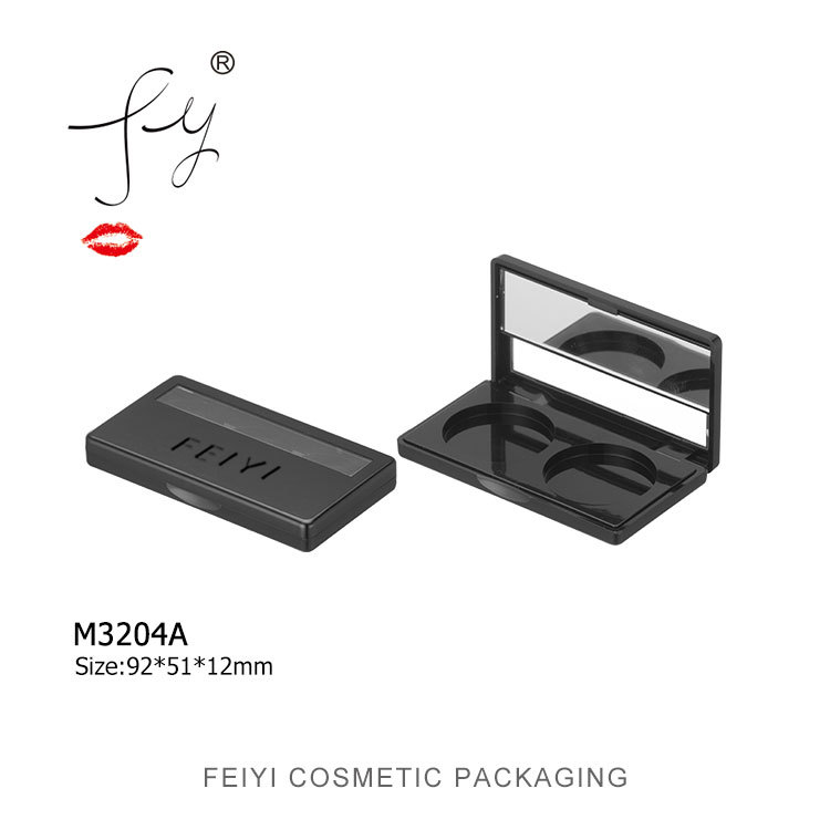 哑黑色长方形眼影盒 圆形内格2色磁铁眼影外壳 厂家直销 M3204A