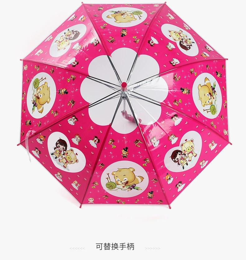 Детский прямой зонт, рекламный зонт, автоматический зонт с длинной ручкой, прозрачный детский зонт с мультяшными рисунками, красочный, безопасный, с возможностью нанесения индивидуальной печати.