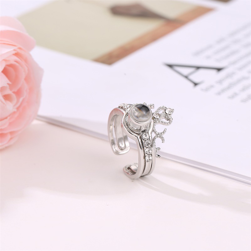 Crown Ring Open Couple Ring Fashion 100 Languages I Love You Projection Ring display picture 6