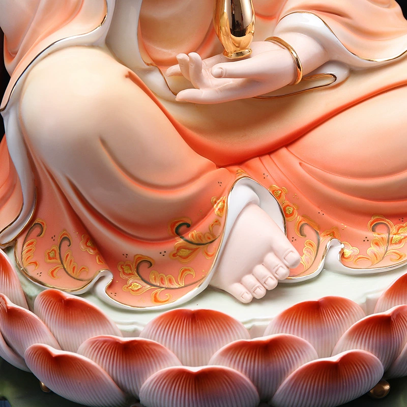 本器 Painted Buddha statue sitting on lotus, Guanyin Bodhisattva statue, ceramic Guanyin Buddha statue, household safety protection and worship ornaments manufacturer