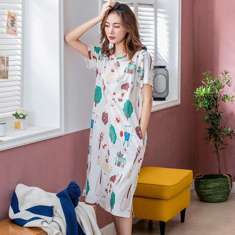 Hermes Spring and summer Nightdress pure cotton Easy leisure time Sweet Short sleeved have more cash than can be accounted for originality new pattern Spring and summer pajamas