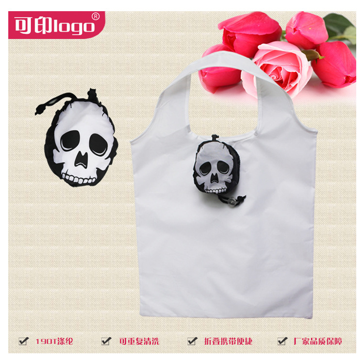 万圣节购物袋厂家定制帆布袋加印logo可折叠骷髅头购物袋