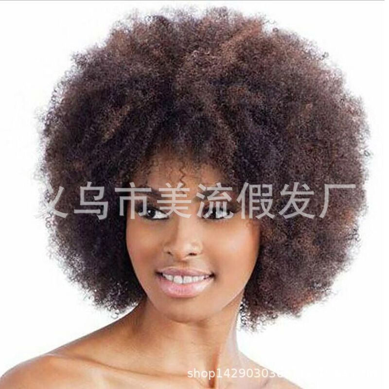 Explosions European and American fashion star fluffy small roll 30cm black short curly hair explosive head Brazil Brown lady wig