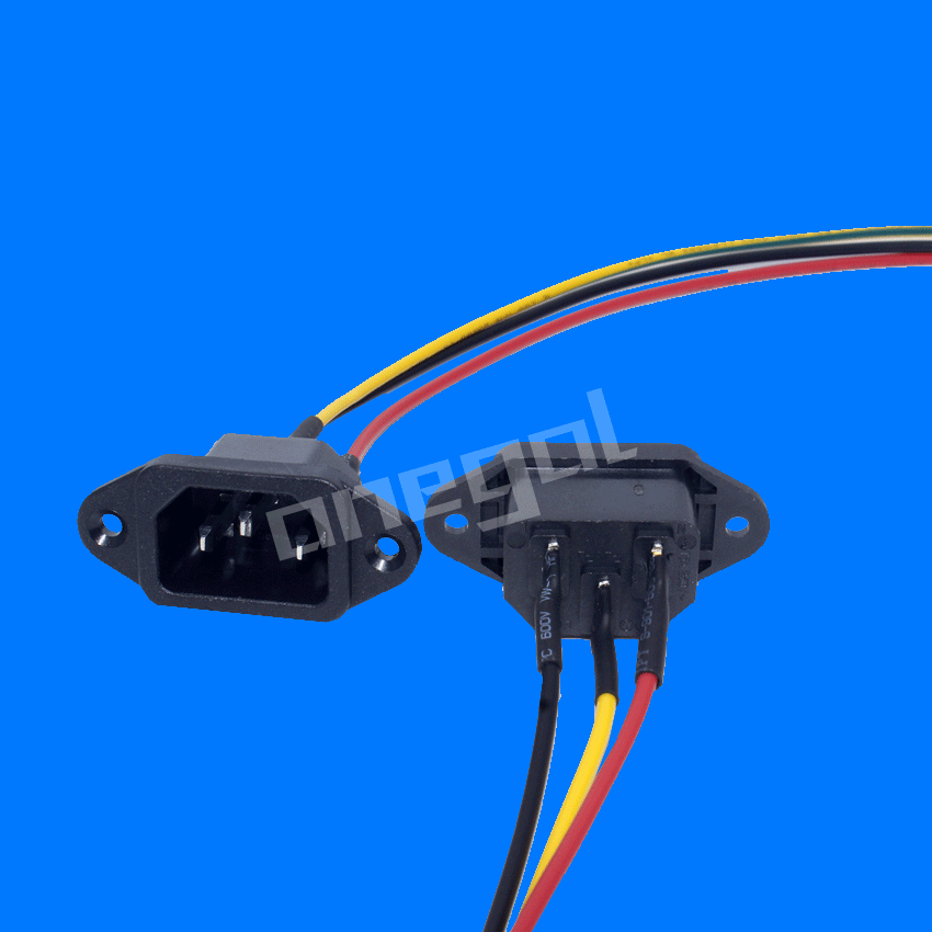 AC电源插座带线 C14C13品字插座 卡式锁式品字插座 带耳朵插座