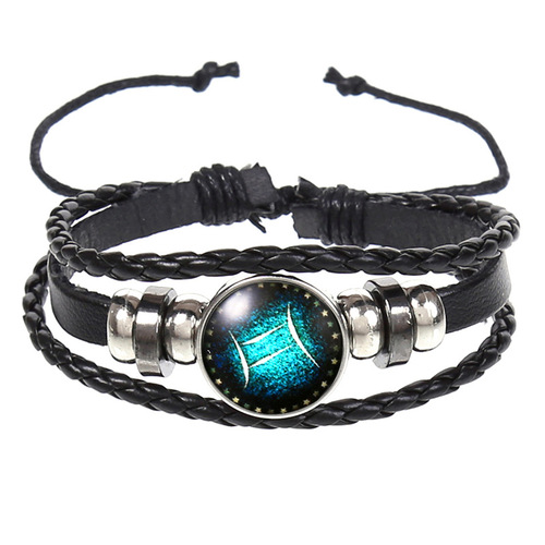 Foreign trade 12 constellations cowhide bracelet personalized retro woven starry sky bracelet 12 constellations leather bracelet
