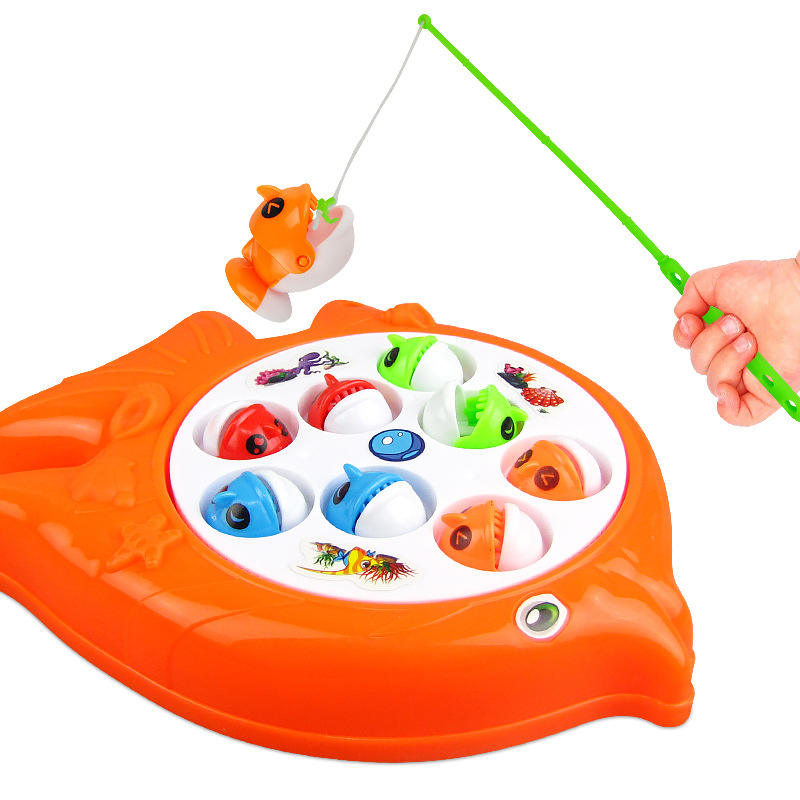 Juego de pesca de rompecabezas de música entre padres e hijos juegos interactivos Plataforma de pesca magnética giratoria eléctrica para niños