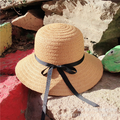 Straw hat summer Visor Sunscreen hat Sun hat Pepper Bucket hats bow Travel? on vacation