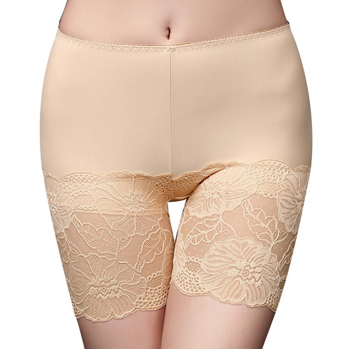 Ice Silk Invisible Safety Pants Lace Edge Non-Rolling Leggings Summer Anti-Slip High-Waist Cotton Crotch