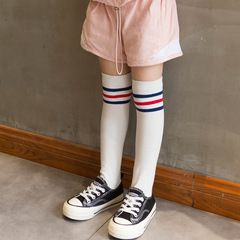 Parent-child socks, straight heelless socks for adults and children, three-stripe solid color cotton socks, college style socks for large and small children