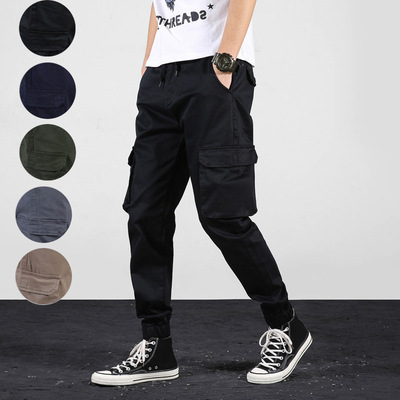 Cross border direct supply 2020 new pattern Casual pants Elastic waist Ankle banded pants pure cotton Elastic force outdoors Multi-pocket Overalls