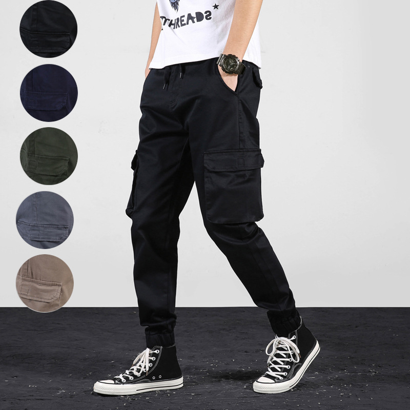 Cross border direct supply 2020 new pattern Casual pants Elastic waist Ankle banded pants pure cotton Elastic force outdoors Multi-pocket Overalls