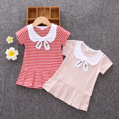 Baby Girl Summer Dress 1-2-3 Years 4 Girls Cute Summer Outfit Infant Collar Striped Short Sleeve Pleated Skirt