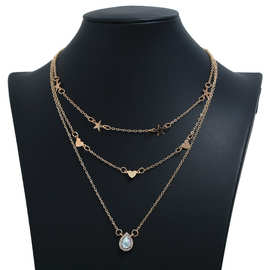 Women's sexy necklace欧美水滴宝石 爱心 五角星款项链跨境款