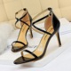 126-A7 Euro-American Fashion Summer Simple High-heeled Shoes Fine-heeled High-heeled Lacquer Cross Belt Sexy Night Shoe