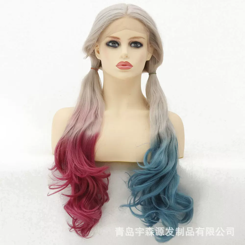 新款彩色假发女化纤13*4前蕾丝头套多色长卷发一件代发