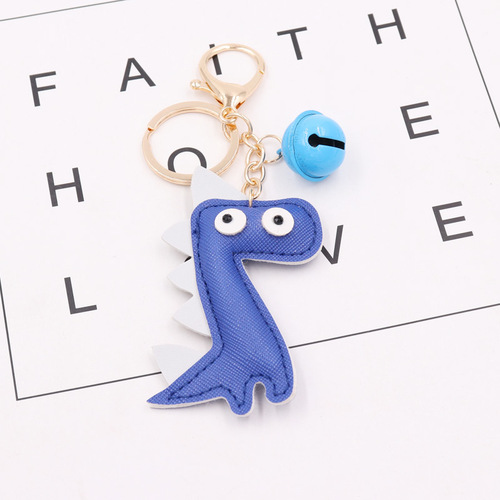 Creative Dinosaur Keychain PU Leather Bag Hook Personalized Leather Bell Car Keychain Holder Ornament Gift