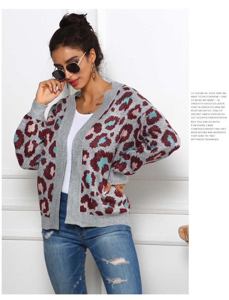 Leopard Print Plus Size Loose Knitted Cardigan NSYH9741