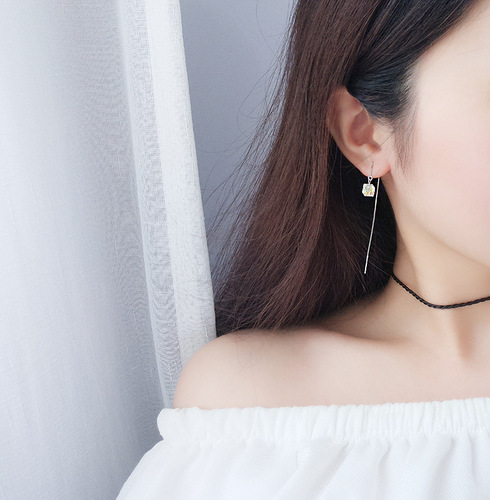 Ins cool vibe accessory s925 pure silver aurora sugar cube stud earrings earring trendy crystal earrings for women club party fashion