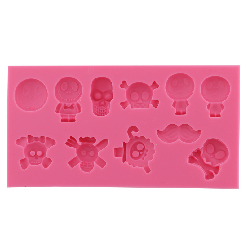 万圣节骷髅头胡子翻糖硅胶模具 果冻布丁巧克力烘培蛋糕装饰模具