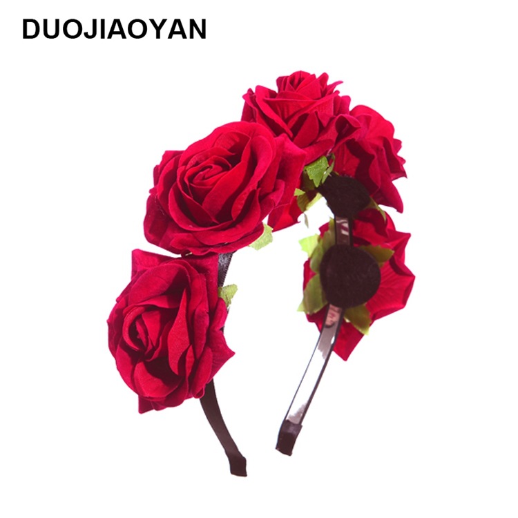 160g Weight Headwear Classification Wedding, Travel Occasion Plaid, Flower Pattern Women'S Gender Fashion Style White, Pink, Red Color New Velvet Simulation Rose Flower Wreath Headband Wholesale Nihaojewelry 8