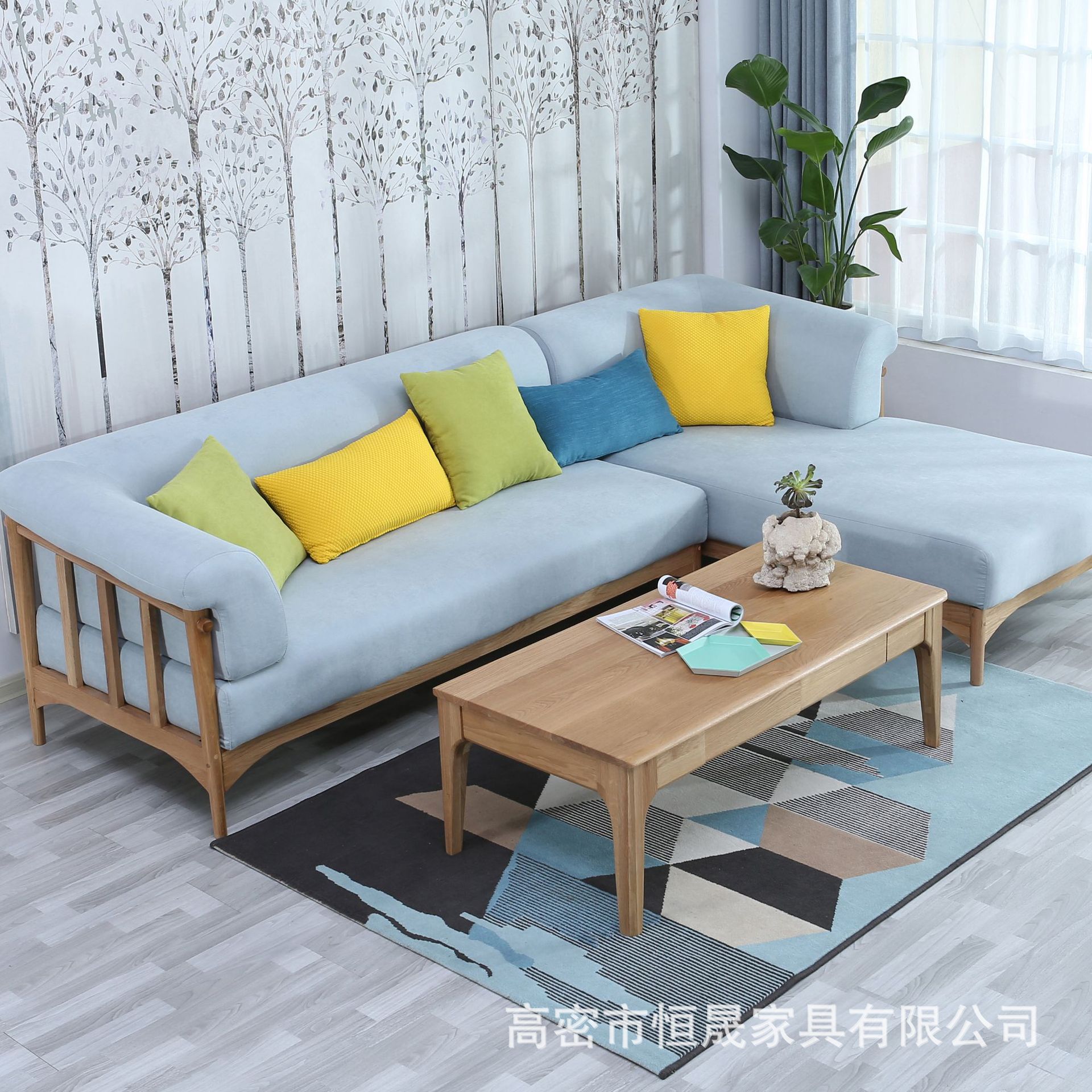 北欧白橡木转角贵妃沙发 简约客厅全实木L型 实木沙发组合-阿里巴巴