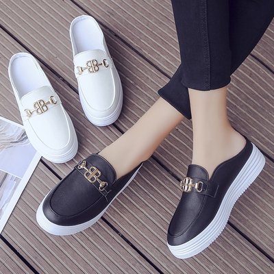 2019春季新款小白鞋女平底半拖凉鞋松糕厚底单鞋厂家直销外穿时尚|ru