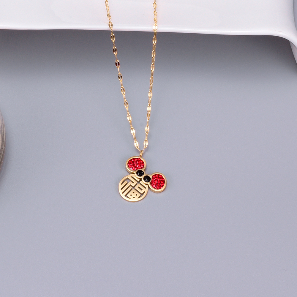 L41 Year Of The Rat Opportunity Knocks Zodiac Rat Necklace Titanium Steel Clavicle Chain Fashion Little Mouse Pendant Natal Year Gift display picture 5