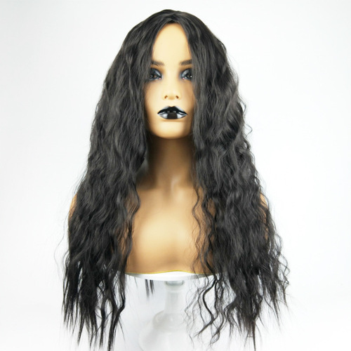 Foreign trade new wig for women, African fashion wig, corn perm, black curly hair, middle parted bangs, high temperature silk headgear