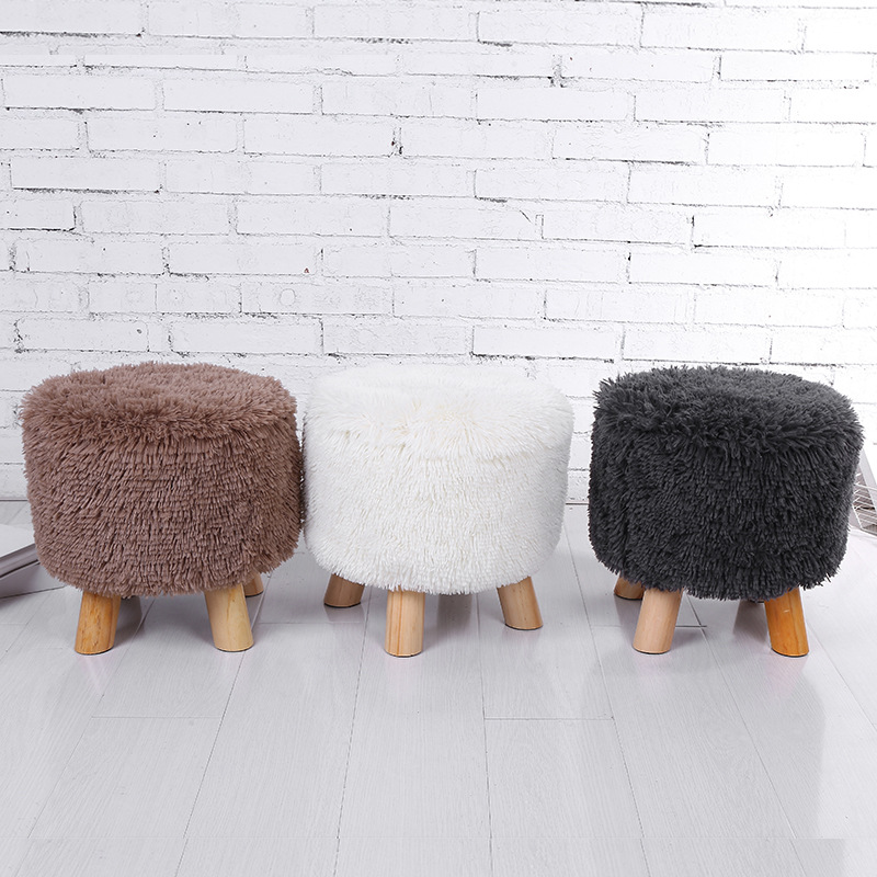 Taburete de madera de felpa taburete de madera maciza para cambiar zapatos taburete de tela extraíble y lavable taburete de pino taburete redondo taburete móvil al por mayor de fábrica