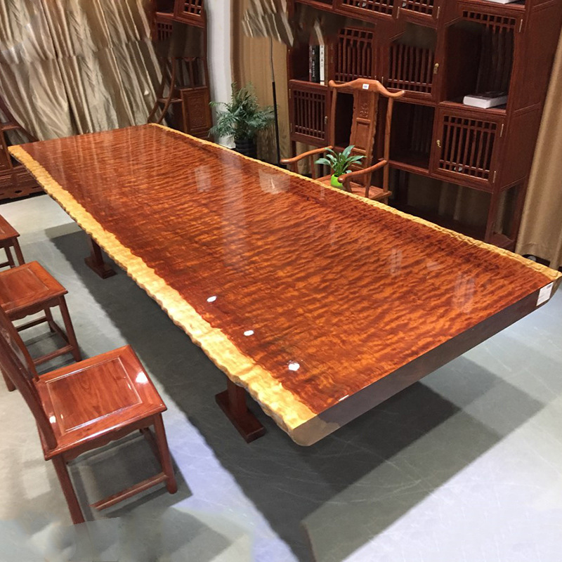 巴花實木大板茶桌茶台水波紋自然邊胡桃木辦公桌奧坎原木大班桌