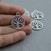 DIY alloy ancient silver ancient green hollow life tree necklace pendant accessories retro round pendant 20*24