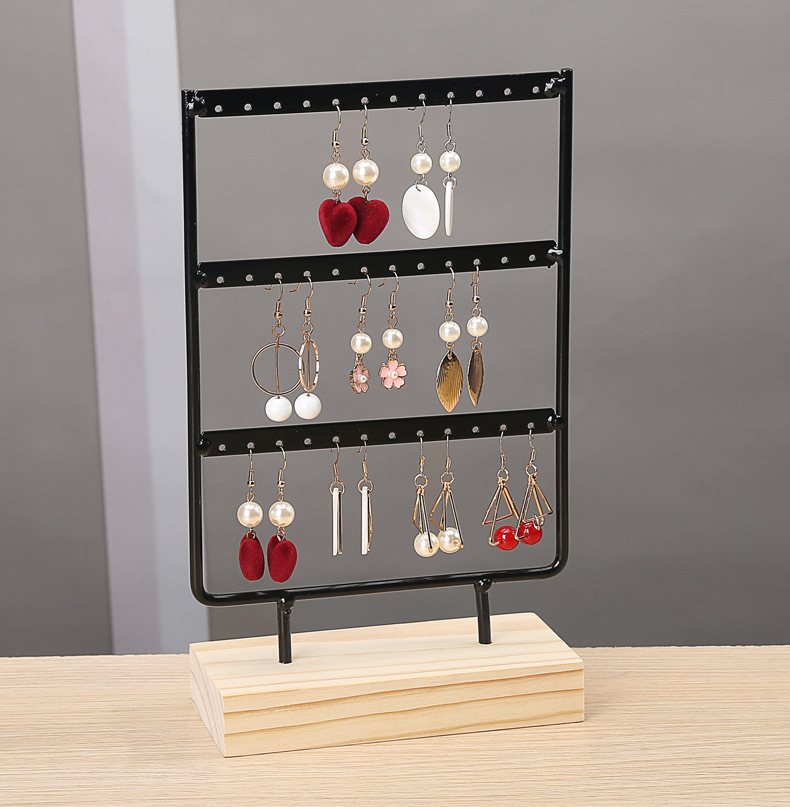 Simple Style Geometric Solid Wood Iron Jewelry Rack display picture 2